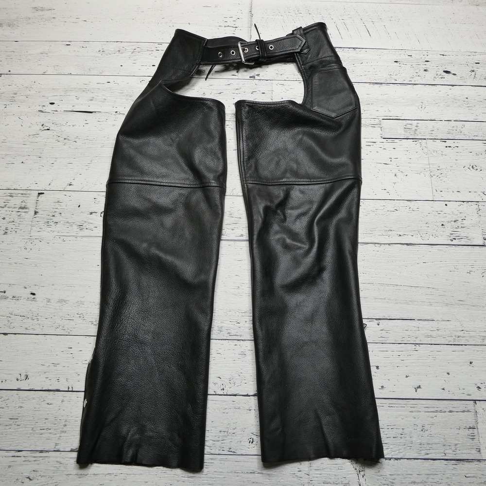 First‎ Leather Chaps Mens Small Black Motorcycle Riding Gear Zipper Snap Western